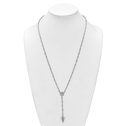 Sterling Silver Rhodium Plated CZ 26.5in Heart Link Cross Ash Holder Necklace