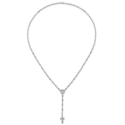 Sterling Silver Rhodium Plated CZ 26.5in Heart Link Cross Ash Holder Necklace
