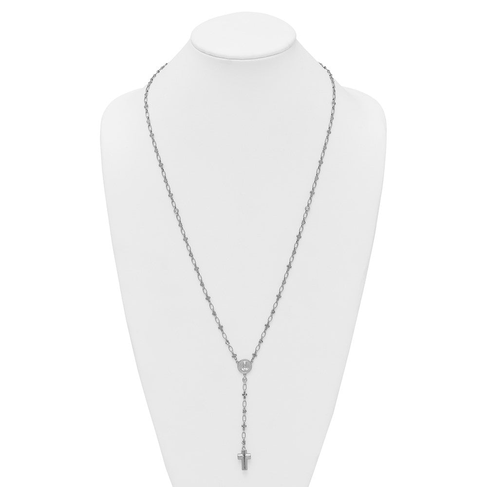 Sterling Silver Rhodium Plated CZ 28.5in Hrt/cross Link Cross Ash Holder Necklac