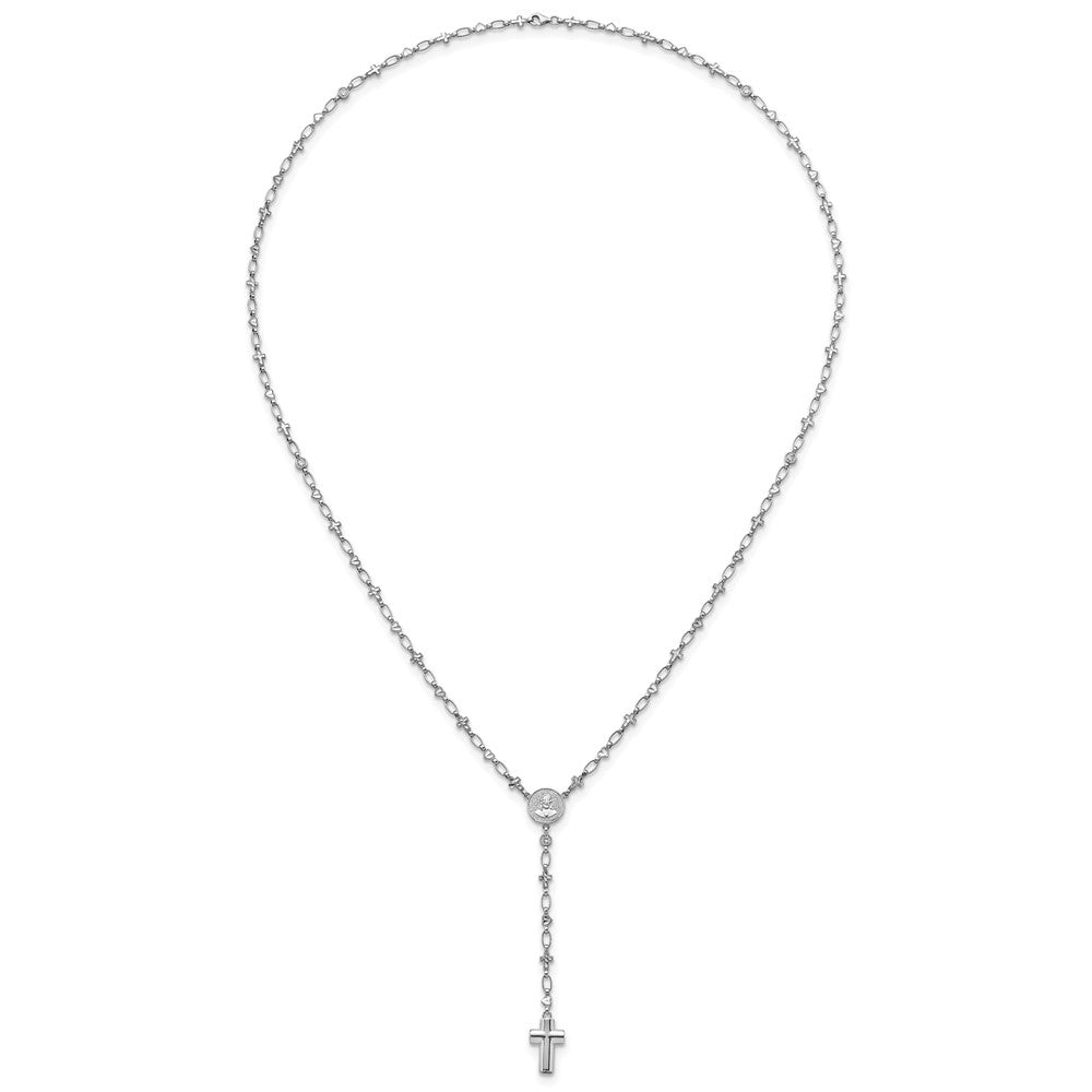 Sterling Silver Rhodium Plated CZ 28.5in Hrt/cross Link Cross Ash Holder Necklac