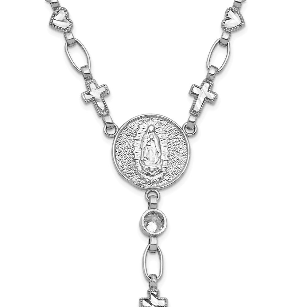 Sterling Silver Rhodium Plated CZ 28.5in Hrt/cross Link Cross Ash Holder Necklac