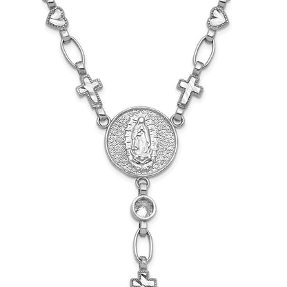 Sterling Silver Rhodium Plated CZ 28.5in Hrt/cross Link Cross Ash Holder Necklac