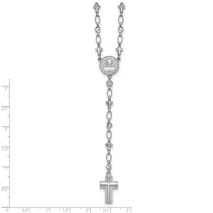 Sterling Silver Rhodium Plated CZ 28.5in Hrt/cross Link Cross Ash Holder Necklac