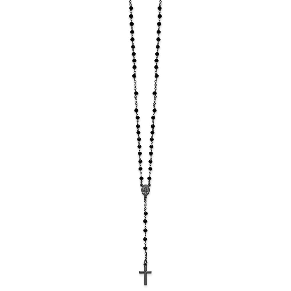 Sterling Silver Black Rhodium Plated Crystal 18.5in W/ .5in Ext. Rosary Necklace