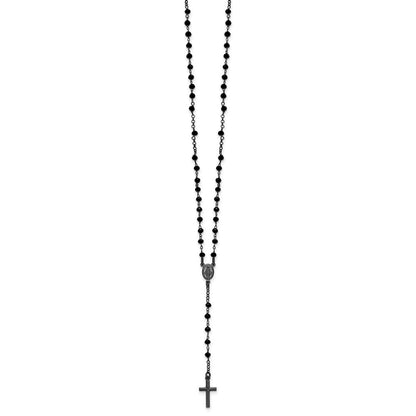 Sterling Silver Black Rhodium Plated Crystal 18.5in W/ .5in Ext. Rosary Necklace