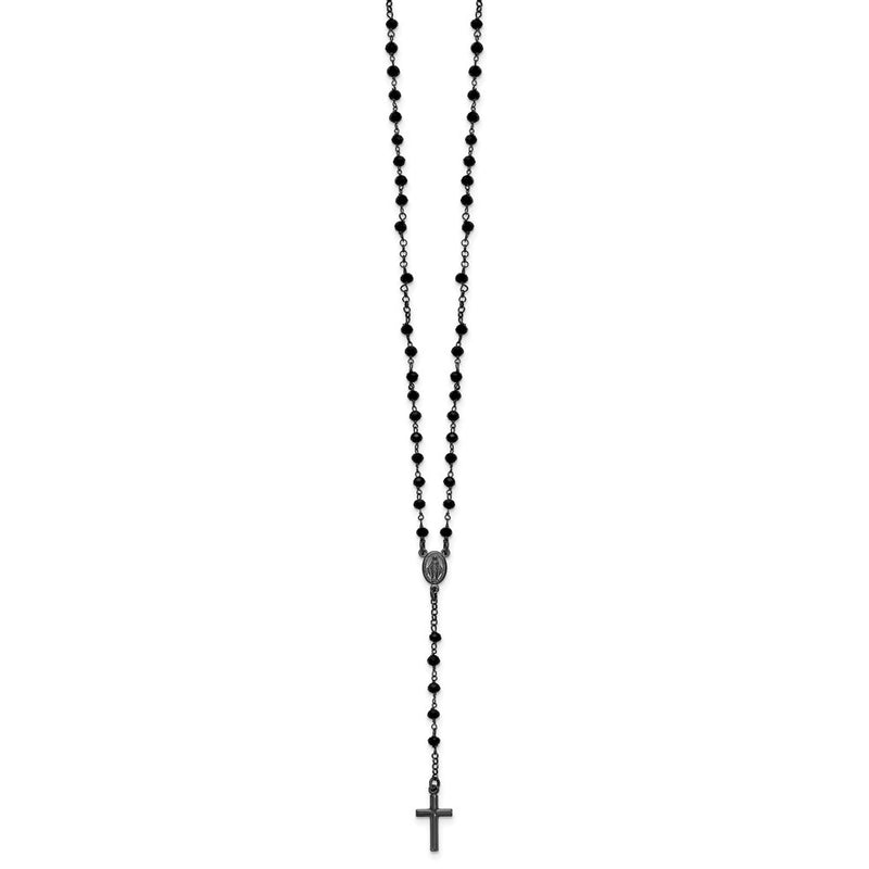 Sterling Silver Black Rhodium Plated Crystal 18.5in W/ .5in Ext. Rosary Necklace