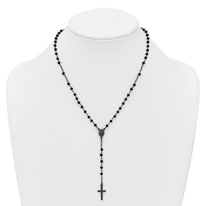 Sterling Silver Black Rhodium Plated Crystal 18.5in W/ .5in Ext. Rosary Necklace