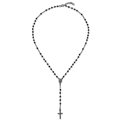 Sterling Silver Black Rhodium Plated Crystal 18.5in W/ .5in Ext. Rosary Necklace