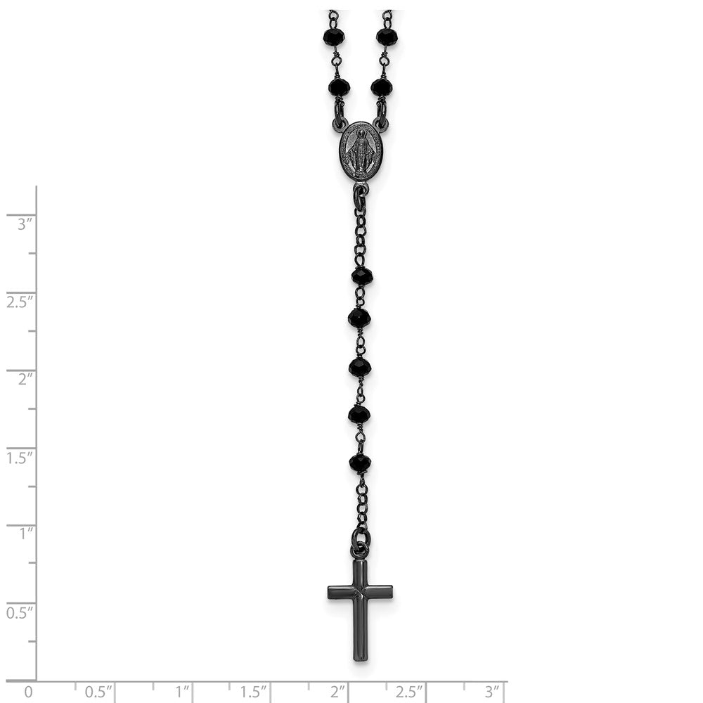 Sterling Silver Black Rhodium Plated Crystal 18.5in W/ .5in Ext. Rosary Necklace