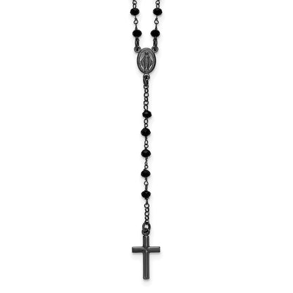 Sterling Silver Black Rhodium Plated Crystal 18.5in W/ .5in Ext. Rosary Necklace