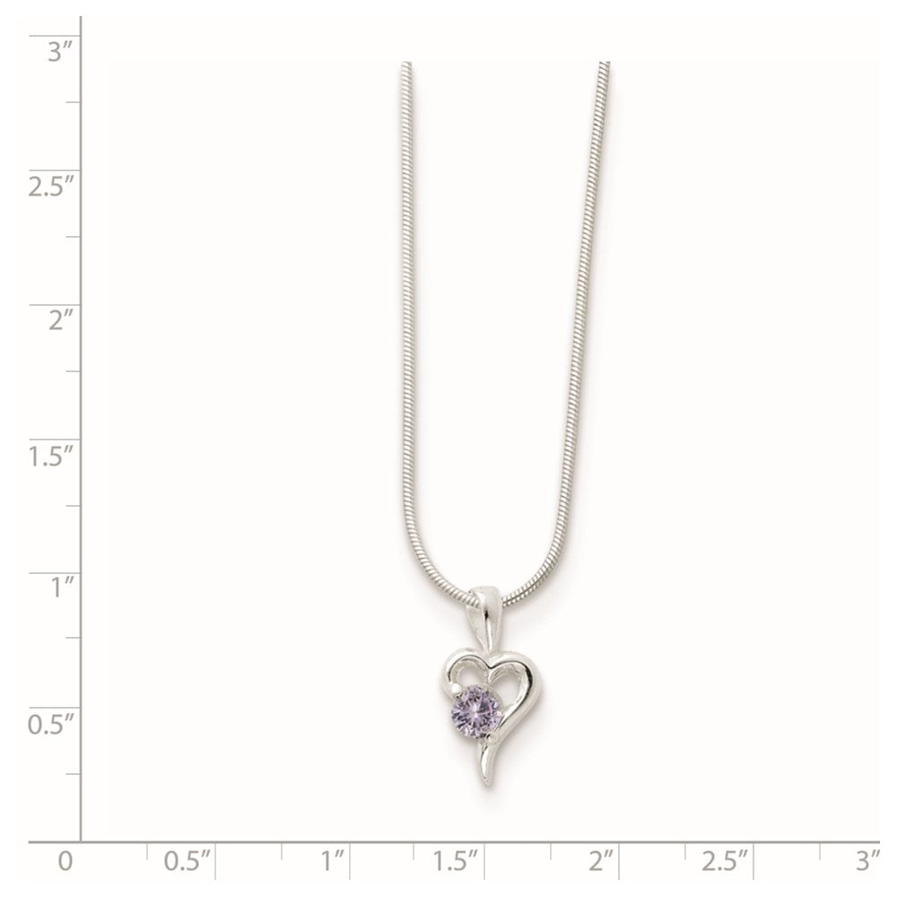 Sterling Silver Purple Cz Heart Necklace