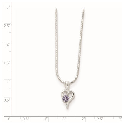 Sterling Silver Purple Cz Heart Necklace