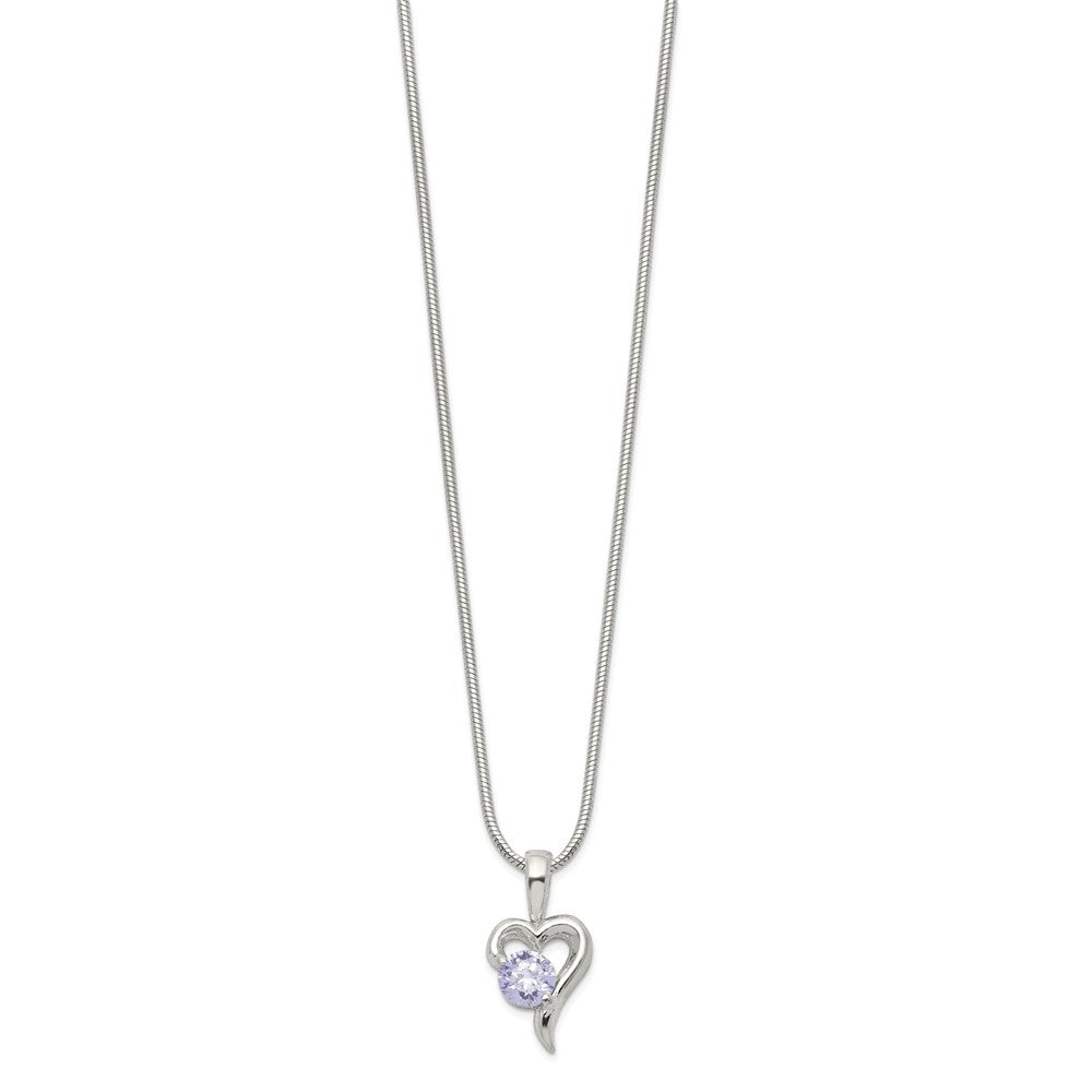 Sterling Silver Purple Cz Heart Necklace