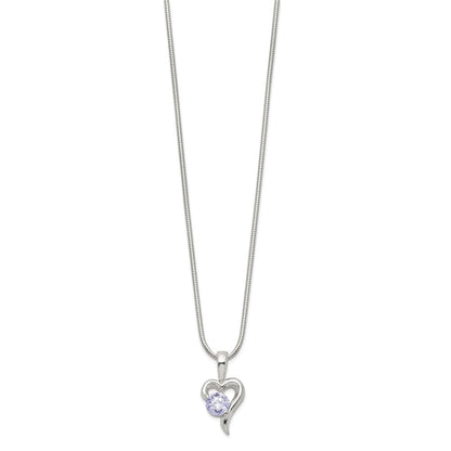 Sterling Silver Purple Cz Heart Necklace