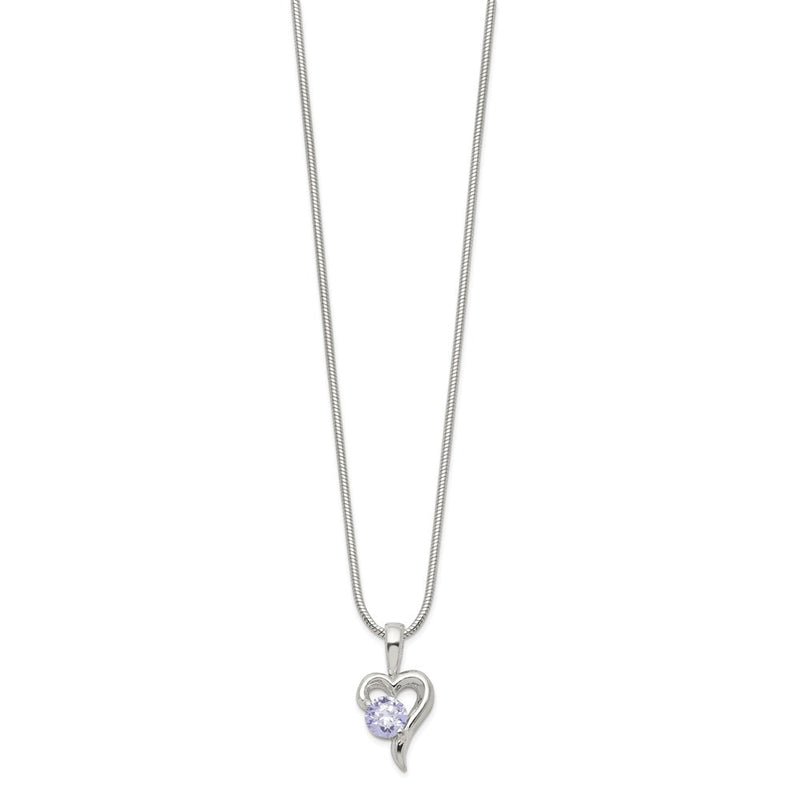 Sterling Silver Purple Cz Heart Necklace