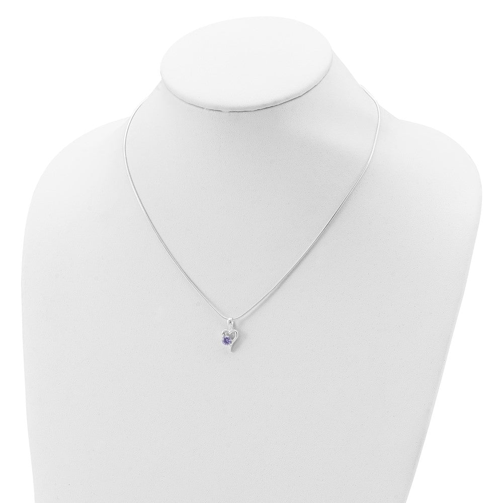 Sterling Silver Purple Cz Heart Necklace