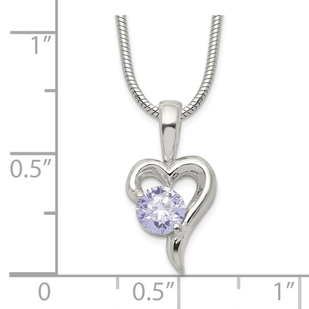 Sterling Silver Purple Cz Heart Necklace
