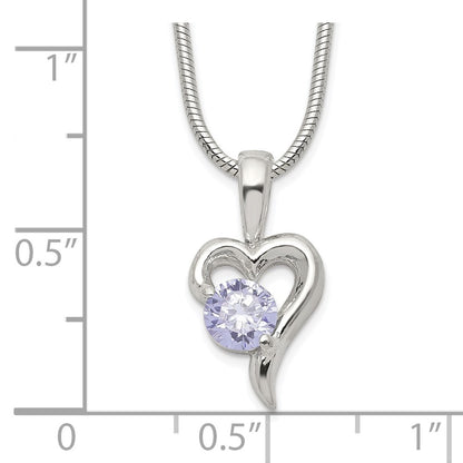 Sterling Silver Purple Cz Heart Necklace