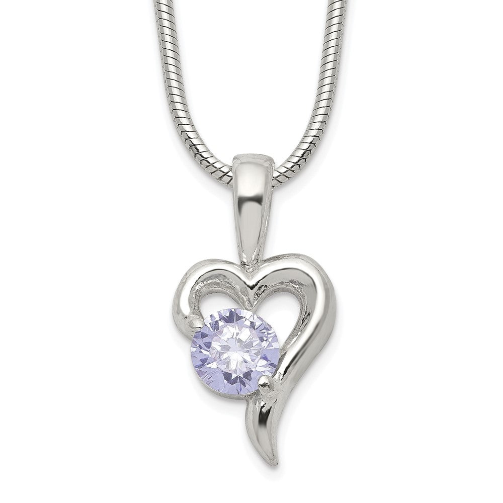 Sterling Silver Purple Cz Heart Necklace