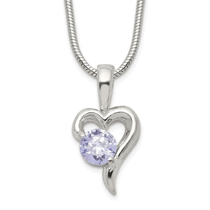 Sterling Silver Purple Cz Heart Necklace