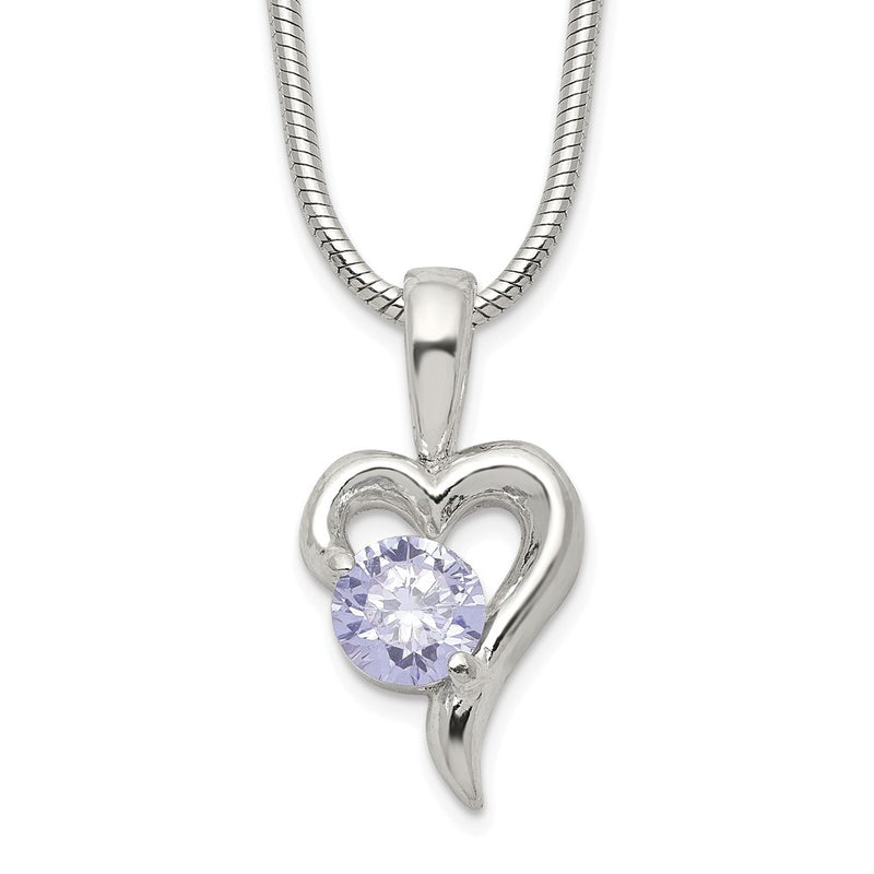 Sterling Silver Purple Cz Heart Necklace