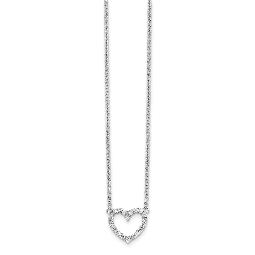 Sterling Silver Rhodium-Plated Open Heart Cz 16 Inch Necklace