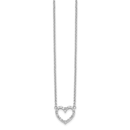 Sterling Silver Rhodium-Plated Open Heart Cz 16 Inch Necklace