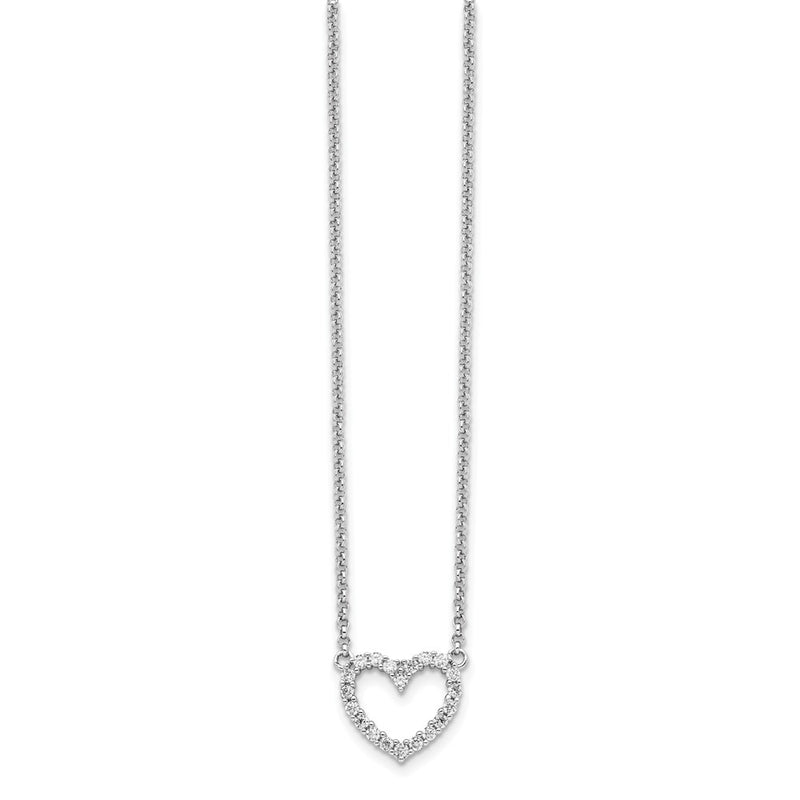 Sterling Silver Rhodium-Plated Open Heart Cz 16 Inch Necklace