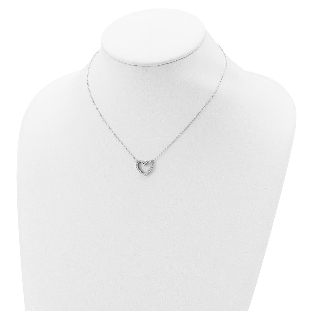 Sterling Silver Rhodium-Plated Open Heart Cz 16 Inch Necklace