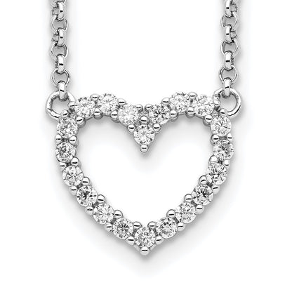 Sterling Silver Rhodium-Plated Open Heart Cz 16 Inch Necklace