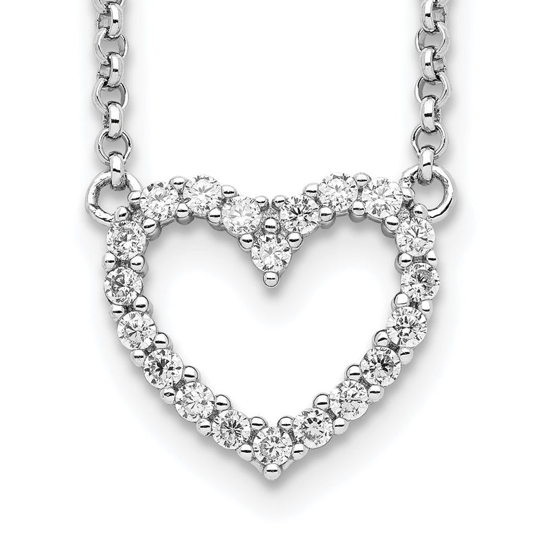 Sterling Silver Rhodium-Plated Open Heart Cz 16 Inch Necklace