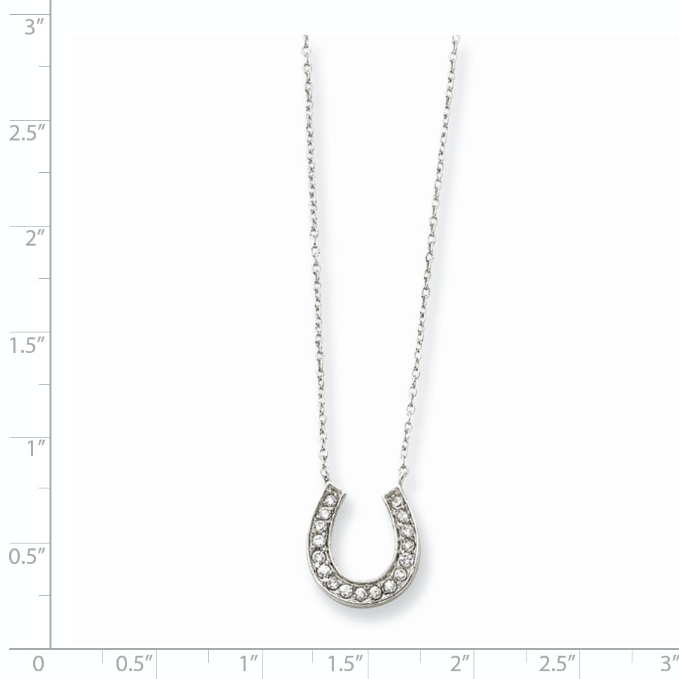 Sterling Silver Rhodium-Plated 16In W/2In Ext Cz Horseshoe Necklace