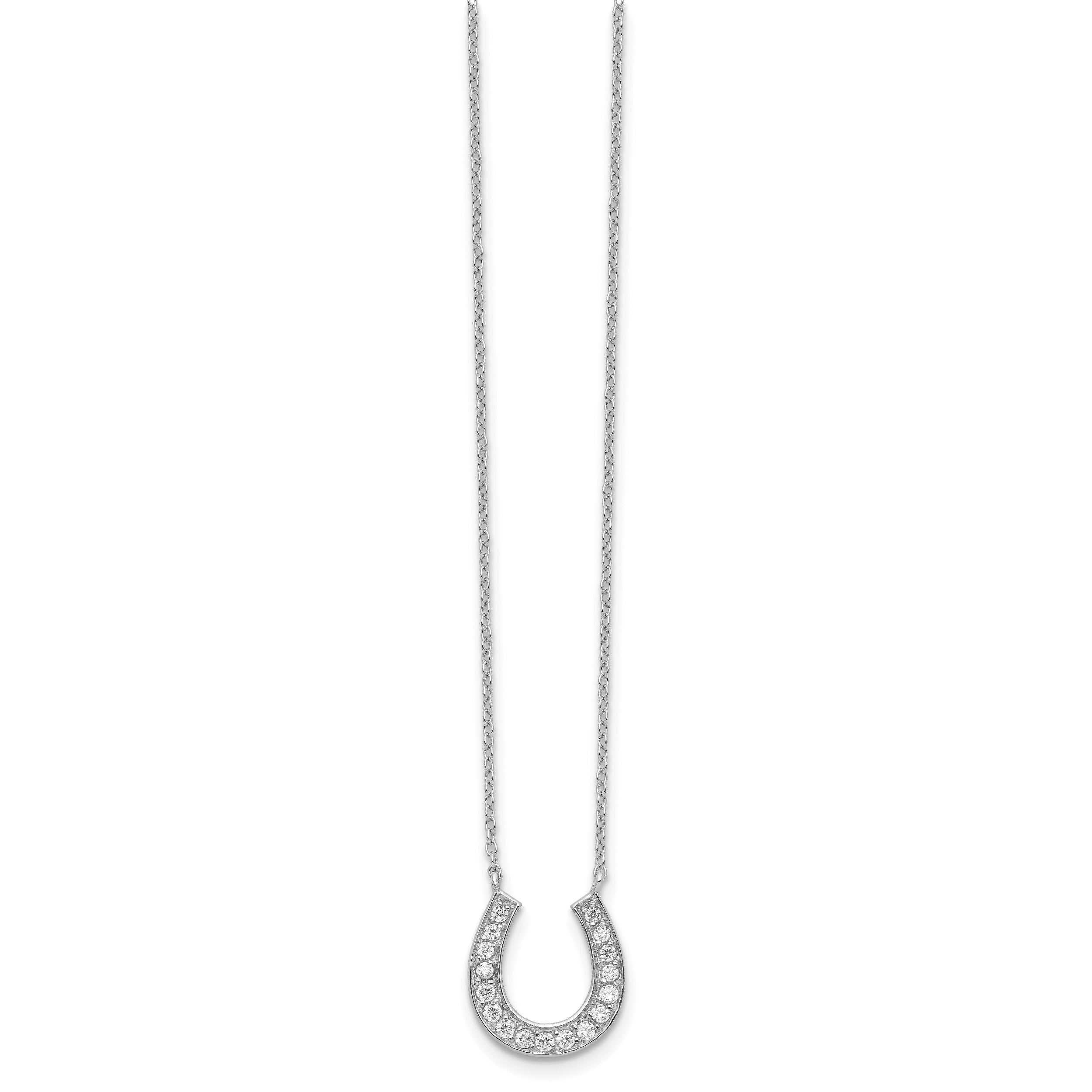 Sterling Silver Rhodium-Plated 16In W/2In Ext Cz Horseshoe Necklace