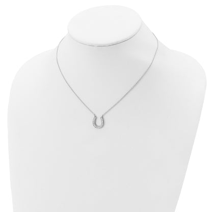 Sterling Silver Rhodium-Plated 16In W/2In Ext Cz Horseshoe Necklace