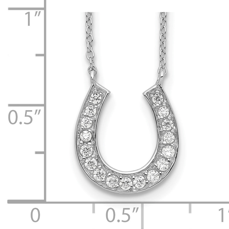 Sterling Silver Rhodium-Plated 16In W/2In Ext Cz Horseshoe Necklace