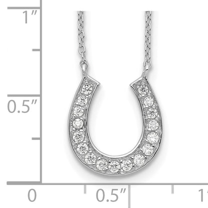 Sterling Silver Rhodium-Plated 16In W/2In Ext Cz Horseshoe Necklace
