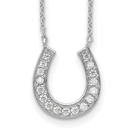 Sterling Silver Rhodium-Plated 16In W/2In Ext Cz Horseshoe Necklace