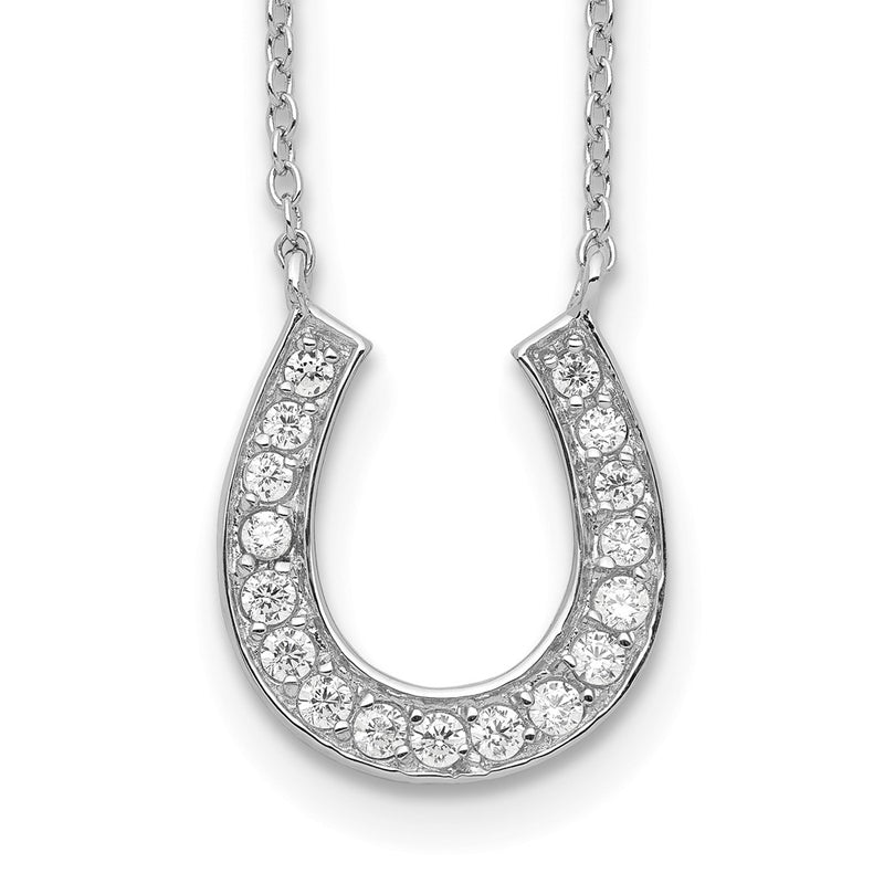 Sterling Silver Rhodium-Plated 16In W/2In Ext Cz Horseshoe Necklace
