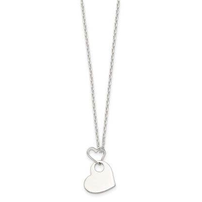 Sterling Silver Open Heart Holding A Dangle 16 Inch Necklace