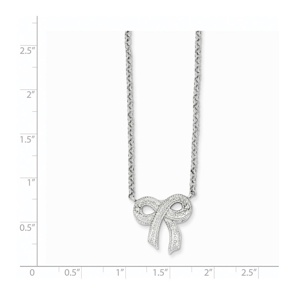 16.00 Inch Sterling Silver Cz Bow On Rolo Chain Necklace