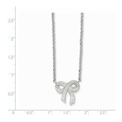 16.00 Inch Sterling Silver Cz Bow On Rolo Chain Necklace