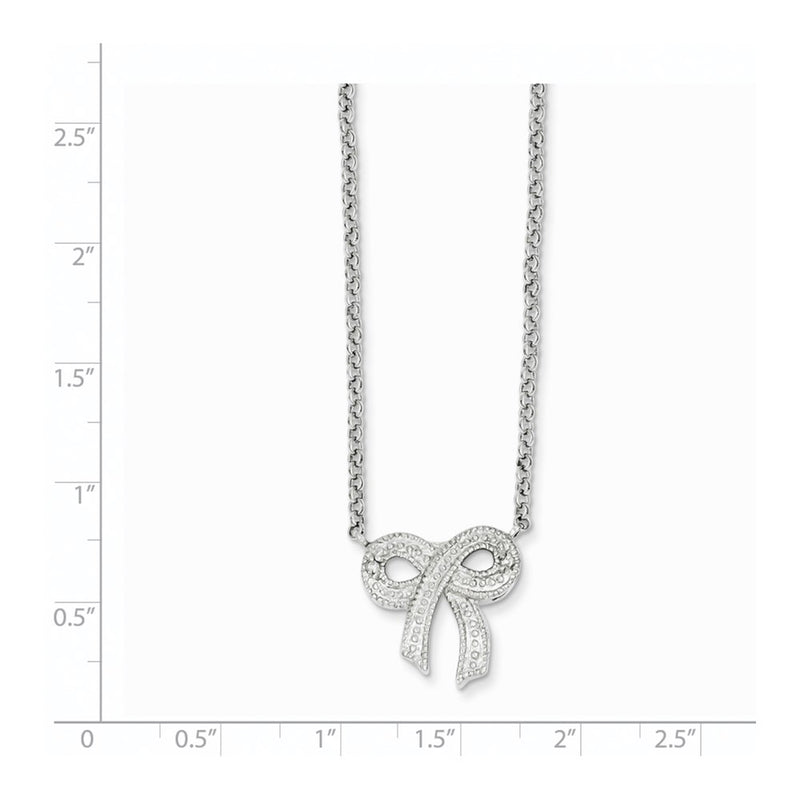 16.00 Inch Sterling Silver Cz Bow On Rolo Chain Necklace