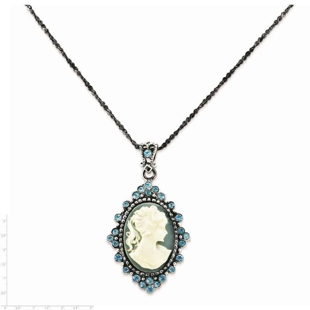 Sterling Silver Antiqued With Crystal Resin Cameo 16 Inch Necklace