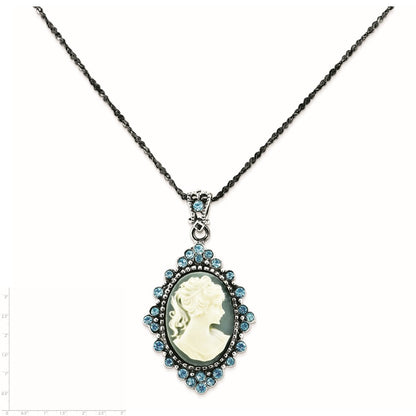 Sterling Silver Antiqued With Crystal Resin Cameo 16 Inch Necklace