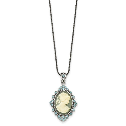 Sterling Silver Antiqued With Crystal Resin Cameo 16 Inch Necklace
