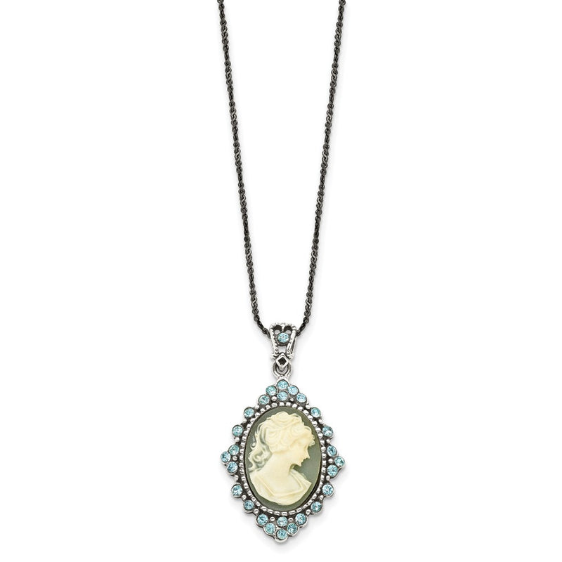 Sterling Silver Antiqued With Crystal Resin Cameo 16 Inch Necklace
