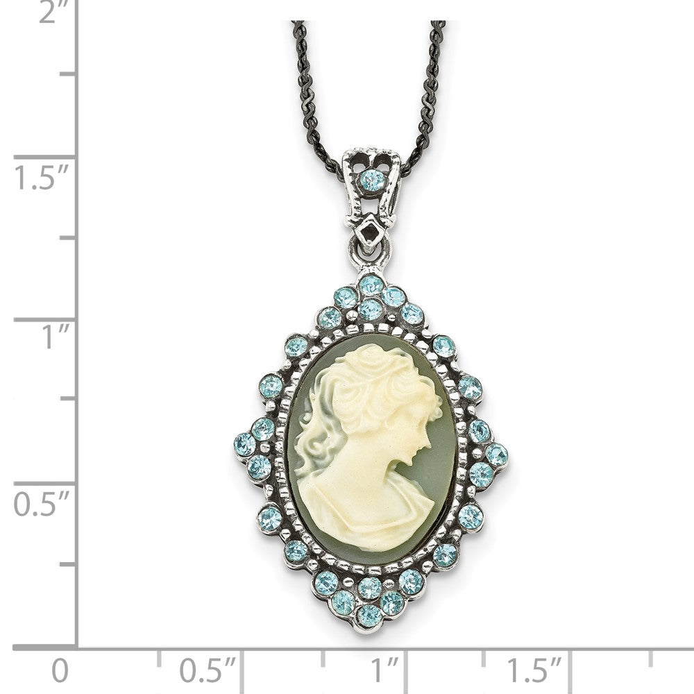Sterling Silver Antiqued With Crystal Resin Cameo 16 Inch Necklace