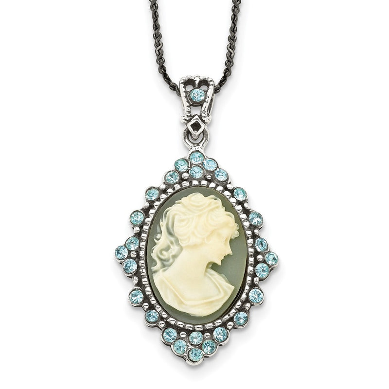 Sterling Silver Antiqued With Crystal Resin Cameo 16 Inch Necklace