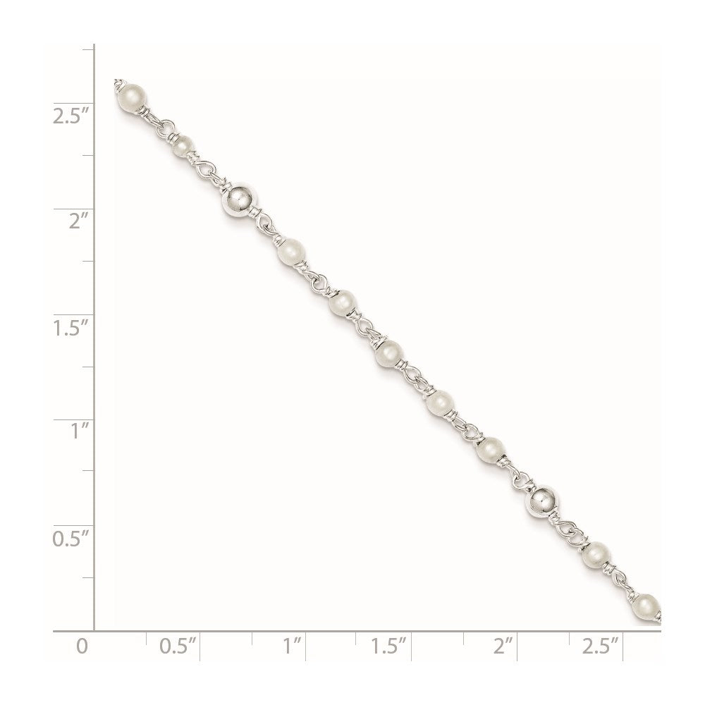 Sterling Silver Polished 9In Plus 1In Ext Fwc Pearl And Heart Anklet