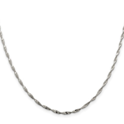 16 Inch Sterling Silver 2mm Twisted Herringbone Chain Necklace